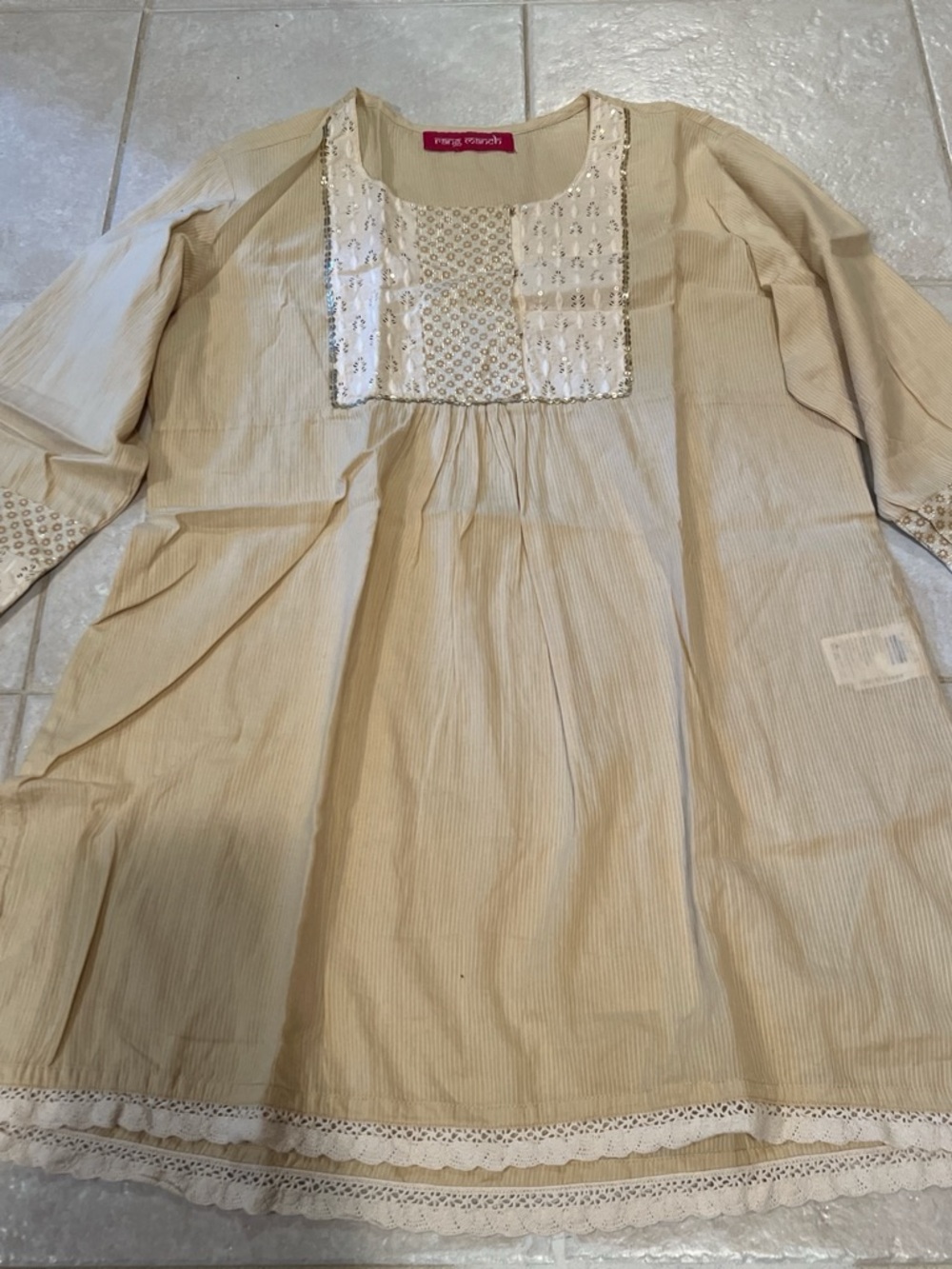 Beige Embroidered Girls' Dress by